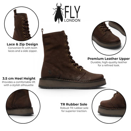 Fly London Womens Combat Brown Suede Leather Lace-up Boots - RAMI043
