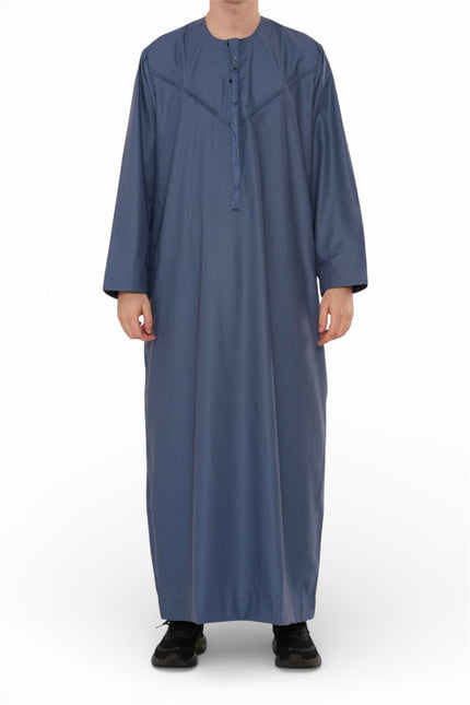 Men's Eid Blue Moroccan Jubba Robe Djellaba Ramadan Eid Thobe - HM11
