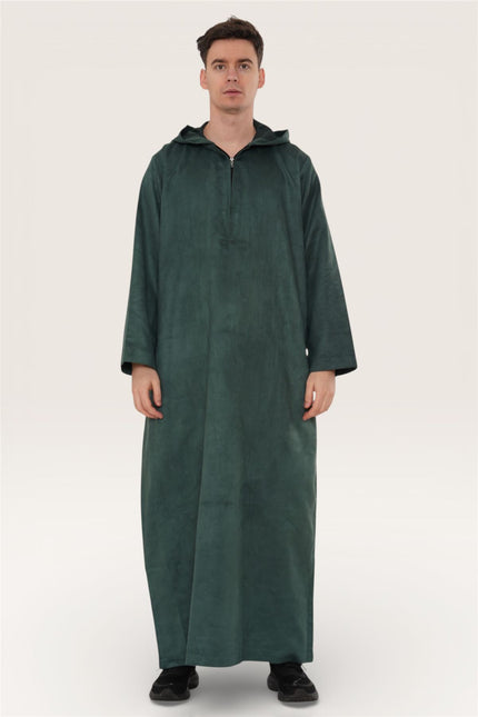 Men's Hooded Eid Green Moroccan Jubba Robe Ramadan Eid Thobe - HM12