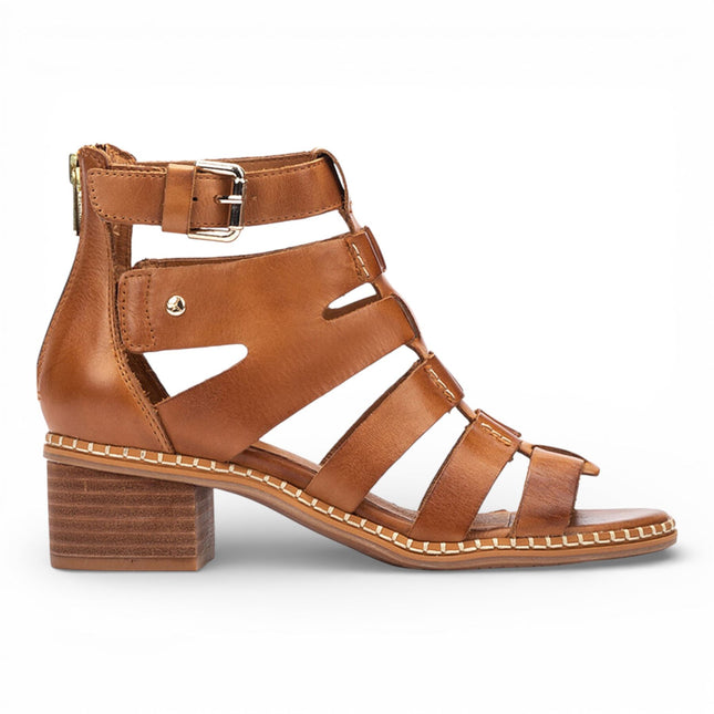 Pikolinos Women's Brown Leather Block-Heel Gladiator Sandals - Blanes