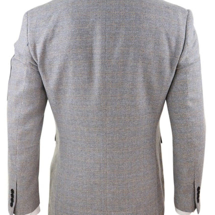 Mens 3 Piece Cream Tweed Check Vintage Retro Suit