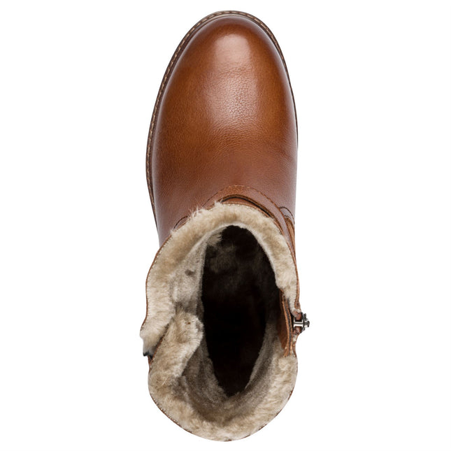 Tamaris Womens Winter Cognac Tan Brown Leather Buckle Zip Biker Ankle Boots