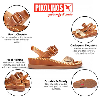 Pikolinos Women's Brown Leather Lightweight Summer Wedge Sandals - Cadaques