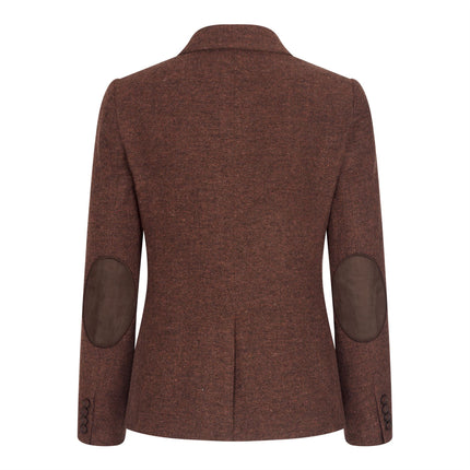 Women's Rust Brown 2 Piece Set Herringbone Wool Tweed Check Blazer Waistcoat