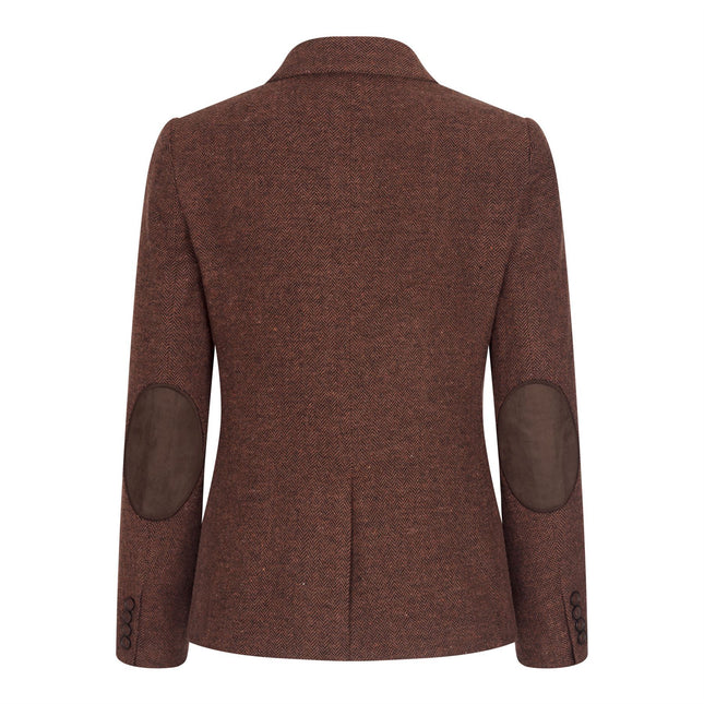 Women's Rust Brown 2 Piece Set Herringbone Wool Tweed Check Blazer Waistcoat