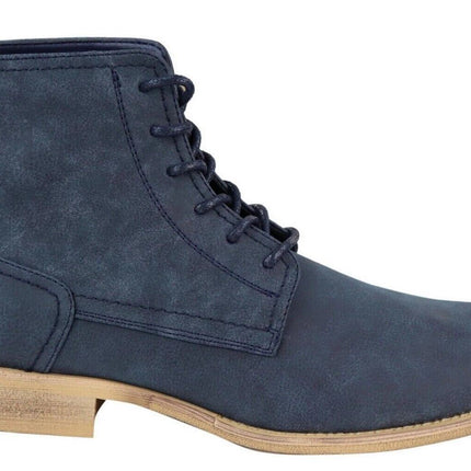 Mens Matt Navy Suede Lace Up Ankle Boots