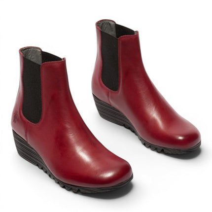 Fly London Womens Burgundy Red Leather Wedge Heel Chelsea Boots - ORFU496