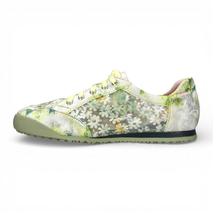 Laura Vita Women's Tivanao-05 Yellow Floral Leather Trainers Zip Sneaker Shoes