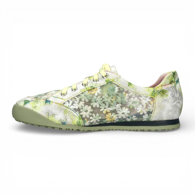 Laura Vita Women's Tivanao-05 Yellow Floral Leather Trainers Zip Sneaker Shoes