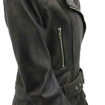 Womens Long Leather Biker Jacket-Quito