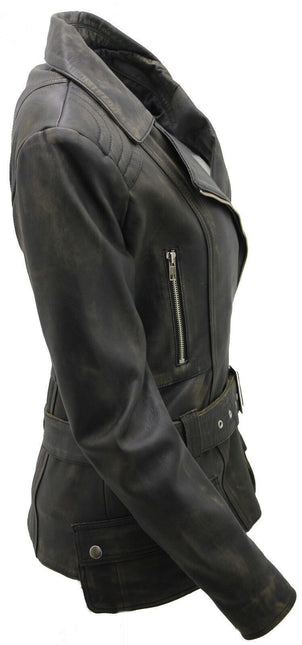 Womens Long Leather Biker Jacket-Quito