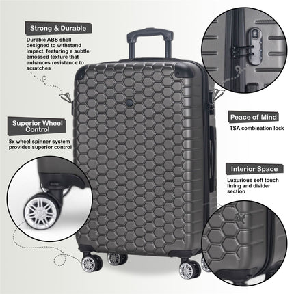 Hard Shell ABS 8 Wheel Luggage Travel Cabin Holiday Bags Suitcase Set