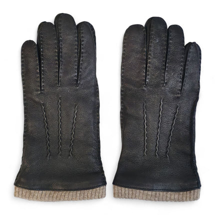Men’s Black Italian Leather Warm Wool Lining Winter Gloves - M-LGV-405
