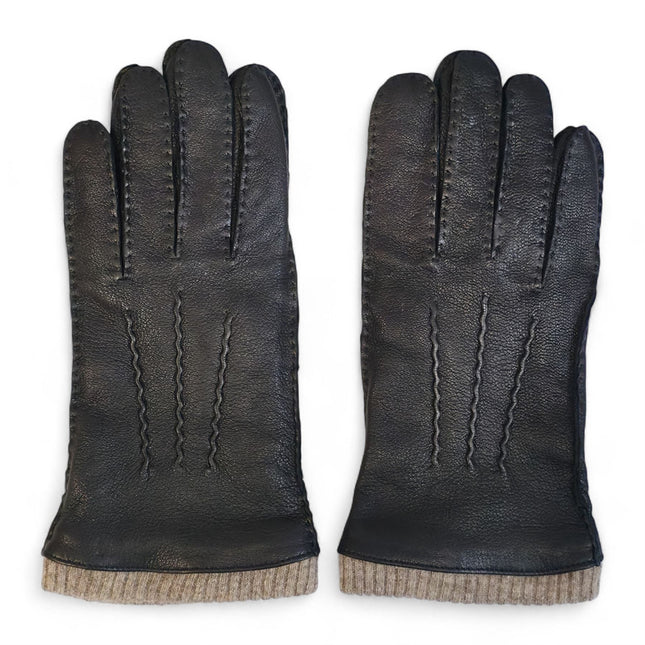 Men’s Black Italian Leather Warm Wool Lining Winter Gloves - M-LGV-405