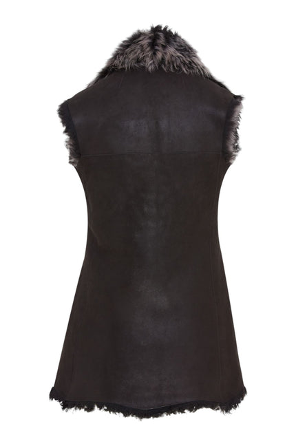 Women's Black Toscana Shearling Nappa Leather Sheepskin Gilet - Parkes