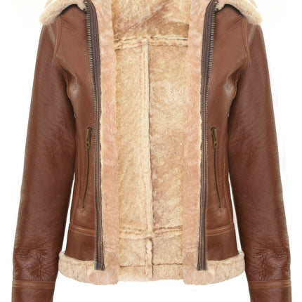Womens Tan B3 Sheepskin Flying Jacket-Kano