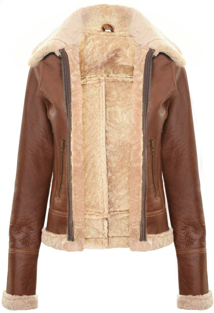 Womens Tan B3 Sheepskin Flying Jacket-Kano