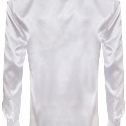 Mens White Satin Silk Shirt Smart Casual Button Down Cuff Tailored Fit