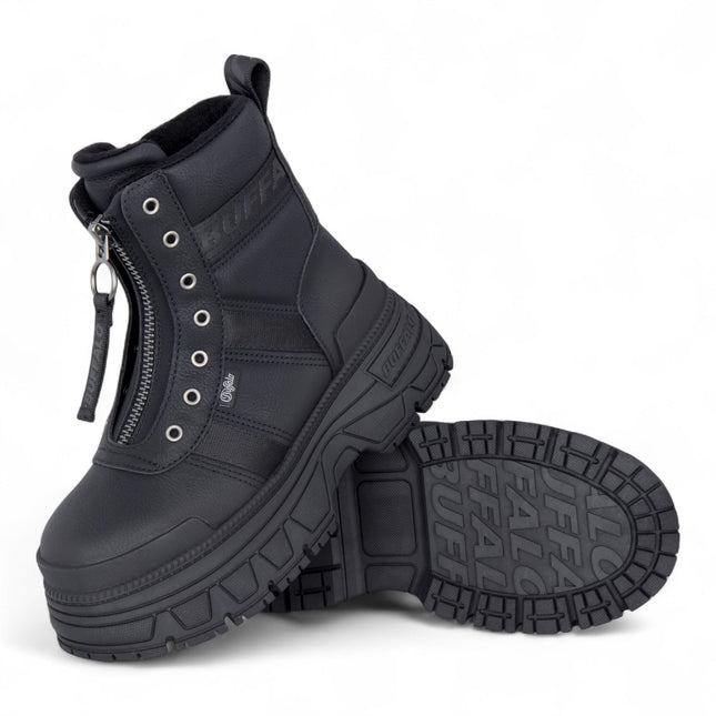 Buffalo Womens Black Chunky Platform Front Zip High Ankle Combat Boots - Fusion