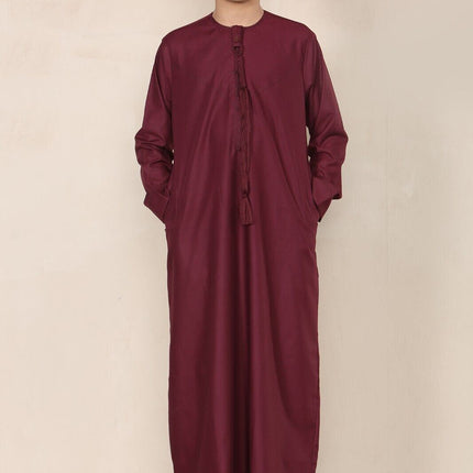 Boy's Kids Red Thobe Emirati Jubba Islamic Clothing Kaftan Eid String Tassel