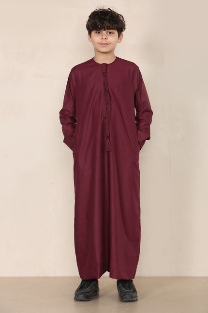 Boy's Kids Red Thobe Emirati Jubba Islamic Clothing Kaftan Eid String Tassel