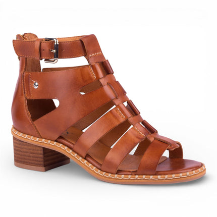 Pikolinos Women's Brown Leather Block-Heel Gladiator Sandals - Blanes