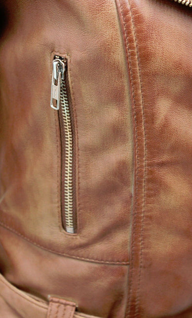 Womens Long Leather Biker Jacket-Quito