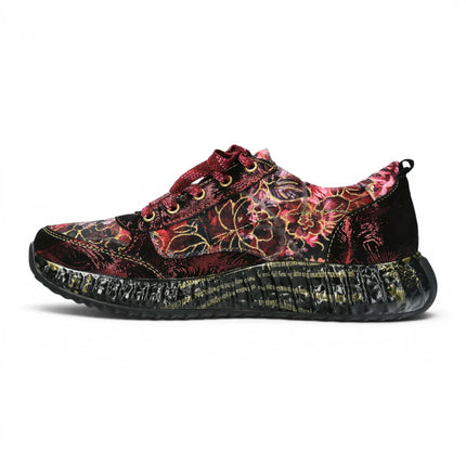 Laura Vita Women's Goth Victorian Floral Red Leather Trainer Sneaker - Burton-43