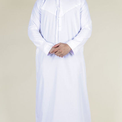 Men's White Thobe Emirati Islamic Jubba Robe Eid Tassel Slim Fit