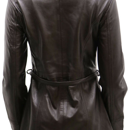 Womens Leather Long Biker Jacket-Muscat