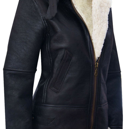 Womens Hooded Sheepskin Flying Leather Jacket-Palermo