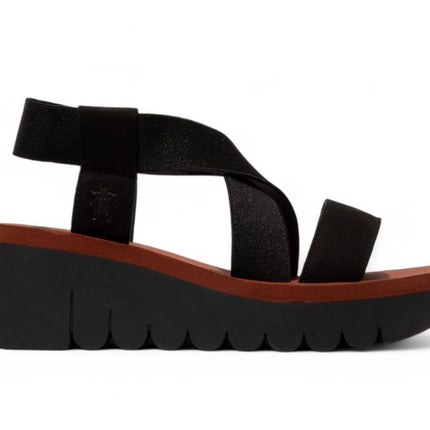 Fly London Women's Yabi922Fly Black Brick Cupido Leather Wedge Sandals