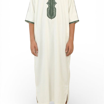 Kids Boys White Moroccan Thobe Robe Djellaba Gandoura Eid Jubba- K-GG008