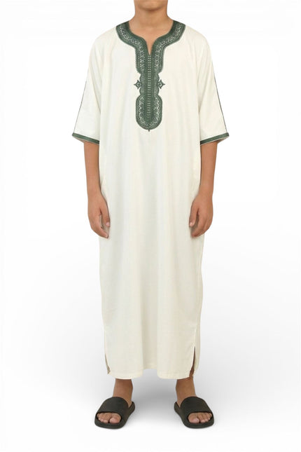 Kids Boys White Moroccan Thobe Robe Djellaba Gandoura Eid Jubba- K-GG008