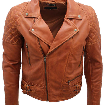 Mens Quilted Leather Biker Jacket-Bordeaux
