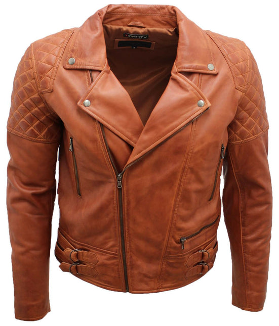 Mens Quilted Leather Biker Jacket-Bordeaux