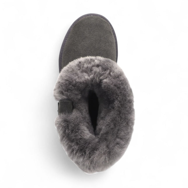 Women's Genuine Sheepskin Grey Suede Ankle Bootie Winter Boots - Granite