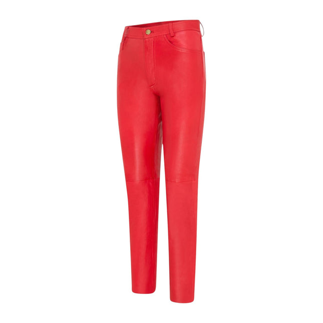 Womens Red Lamb Leather 501 Biker Jeans - Ankara