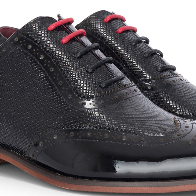 Justin Reess Men's Black Patent Leather Brogue Shoes - Flynn