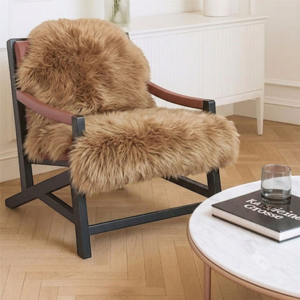 Genuine Toffee Brown Sheepskin Natural Silky Soft Fluffy Real Wool Rug