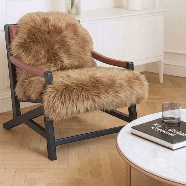 Genuine Toffee Brown Sheepskin Natural Silky Soft Fluffy Real Wool Rug