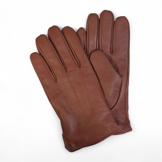Men’s Tan Brown Italian Leather Warm Wool Lining Winter Gloves - M-LGV-305