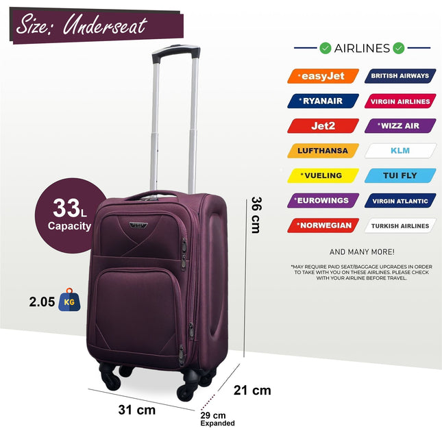 Soft Shell Lightweight Nylon Suitcase Set 4 Wheel Travel Case Holiday Bags