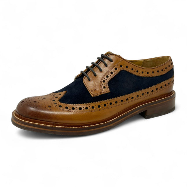 Chapman & Moore Men's Tan Leather Navy Suede Brogues Oxford Formal Shoes