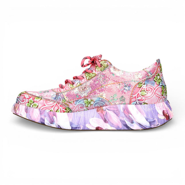 Laura Vita Women's Nikito 62 Rose Pink Floral Leather Trainers Platform Sneaker Shoes