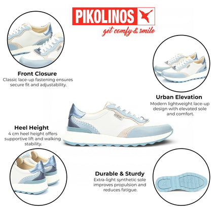 Pikolinos Women's Denim Blue Leather Lace Up Sneaker Trainers Shoes - Arrecife
