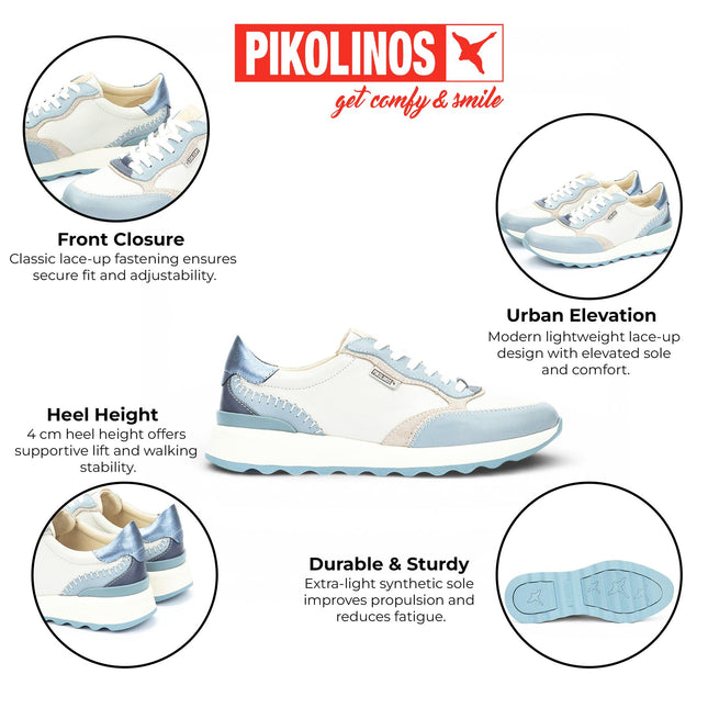 Pikolinos Women's Denim Blue Leather Lace Up Sneaker Trainers Shoes - Arrecife