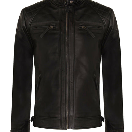 Men's Vintage Leather Quilted Biker Jacket-Monaco
