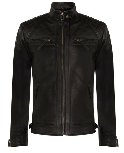 Men's Vintage Leather Quilted Biker Jacket-Monaco