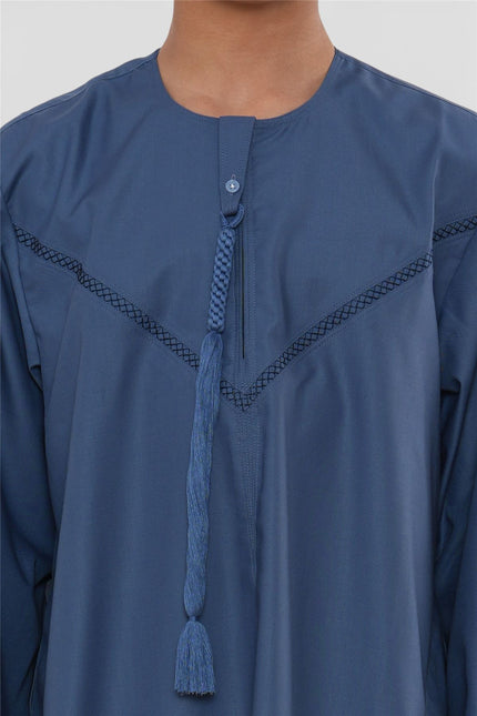 Kids Boys Eid Blue Moroccan Thobe Robe Djellaba Ramadan Eid Jubba- K-HM10